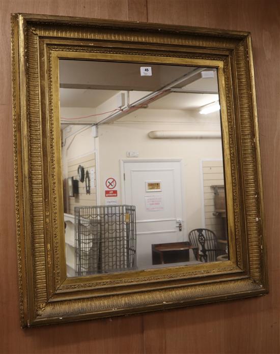 A Victorian giltwood and gesso wall mirror, converted from a picture frame, W.94cm H.107cm